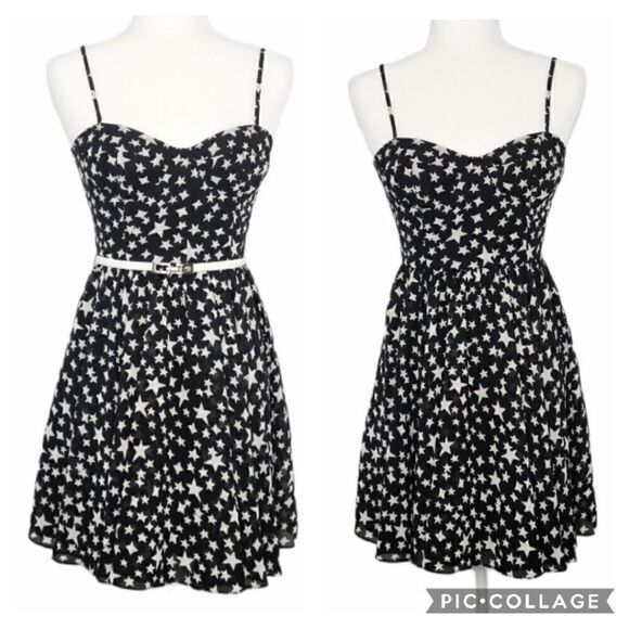 Pearl By Georgina Chapman of Marchesa Black White Stars Mini Strap Dress Size 2 - Picture 1 of 13